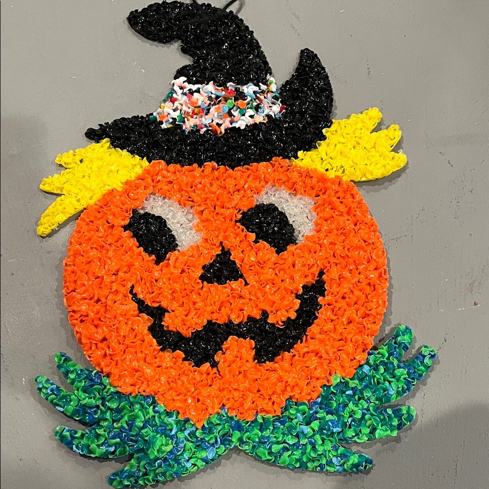Vintage Popcorn Plastic Pumpkin Halloween Decoration